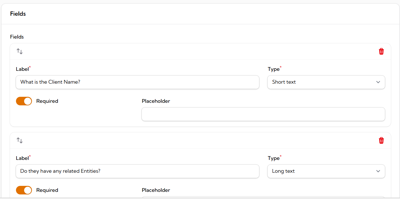 Custom form builder screen
